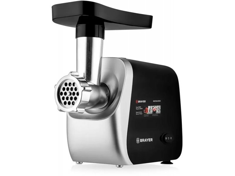 Brayer BR1609 мясорубка серебристо-чёрный корпус решётчатая насадка и кнопки управления