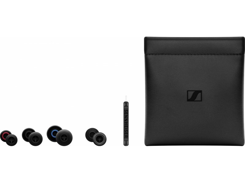 Sennheiser IE 100 Pro — вид спереди, плоский корпус с заушиной на белом фоне