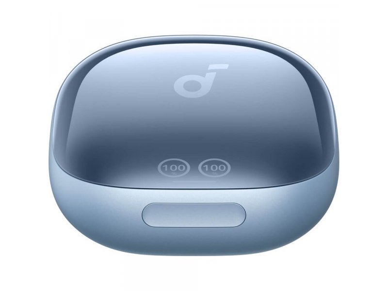 Soundcore Liberty 4 Pro голубой глянец &mdash; вид сбоку на наушник с кнопкой управления