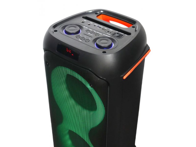 Microlab PT602W — верхняя панель управления с регуляторами баса, дисплеем и микрофонным входом