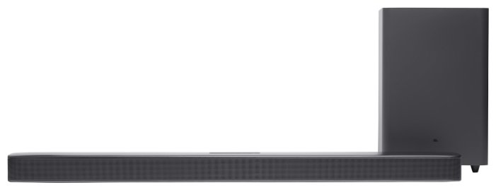 JBL Bar 2.1 Deep Bass боковой профиль — тонкий корпус панели и компактный сабвуфер