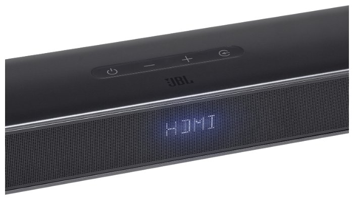 JBL Bar 2.1 Deep Bass верхняя панель — сенсорные кнопки управления и логотип JBL
