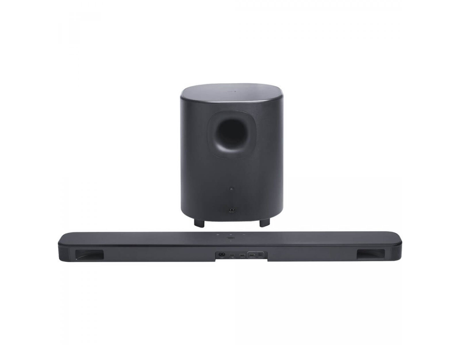 JBL Bar 500 MK2 &mdash; задняя панель саундбара и беспроводный сабвуфер, общий вид