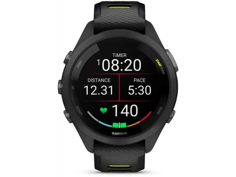 Garmin Forerunner 265S — экран во время тренировки: таймер, расстояние, темп, пульс и зоны интенсивности