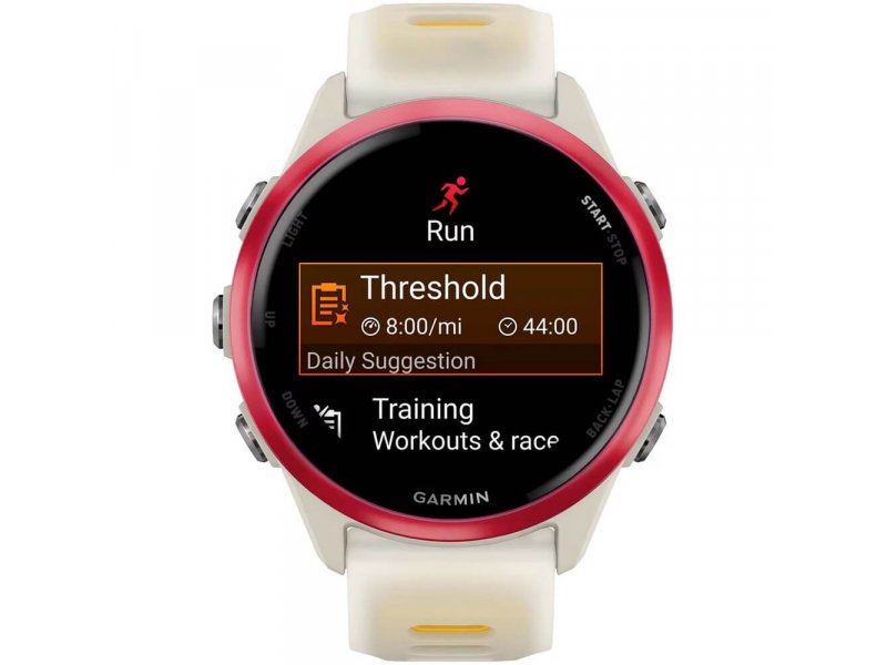Garmin Forerunner 570 интерфейс Garmin OS — меню тренировок и Daily Suggestion с функциями Run и Training