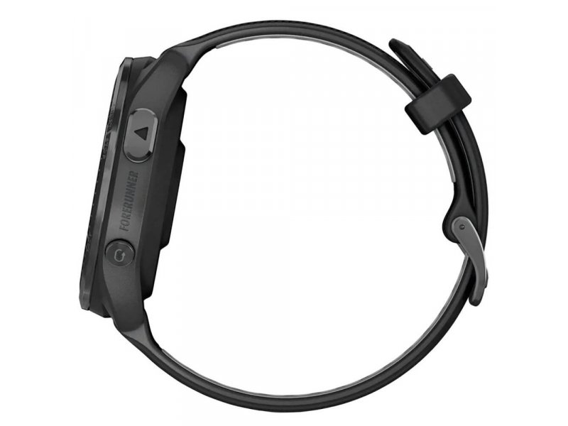 Garmin Forerunner 965 боковой профиль — силиконовый ремешок спортивного типа с быстросъёмным креплением и кнопки управления