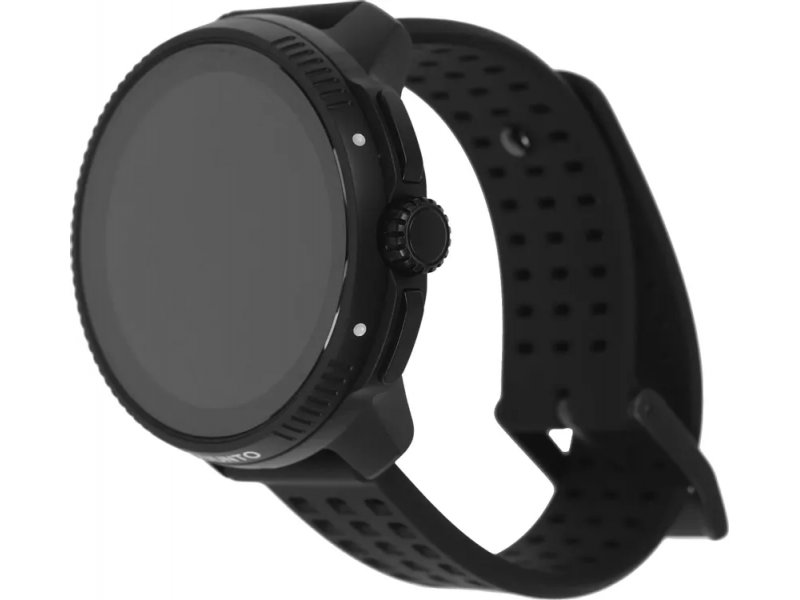 Suunto Race вид сбоку и спереди чёрный корпус серебристые детали перфорированный спортивный ремешок
