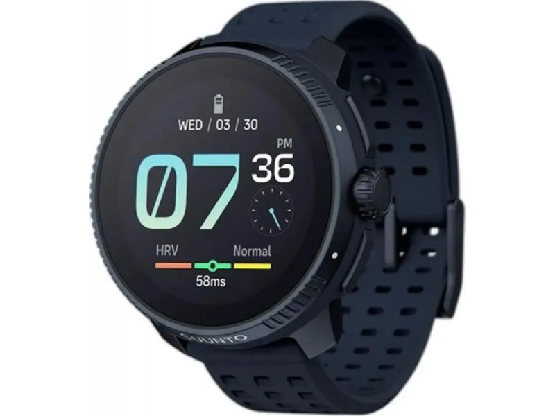 Suunto Race синий дисплей включён время 07:36 пульс активность