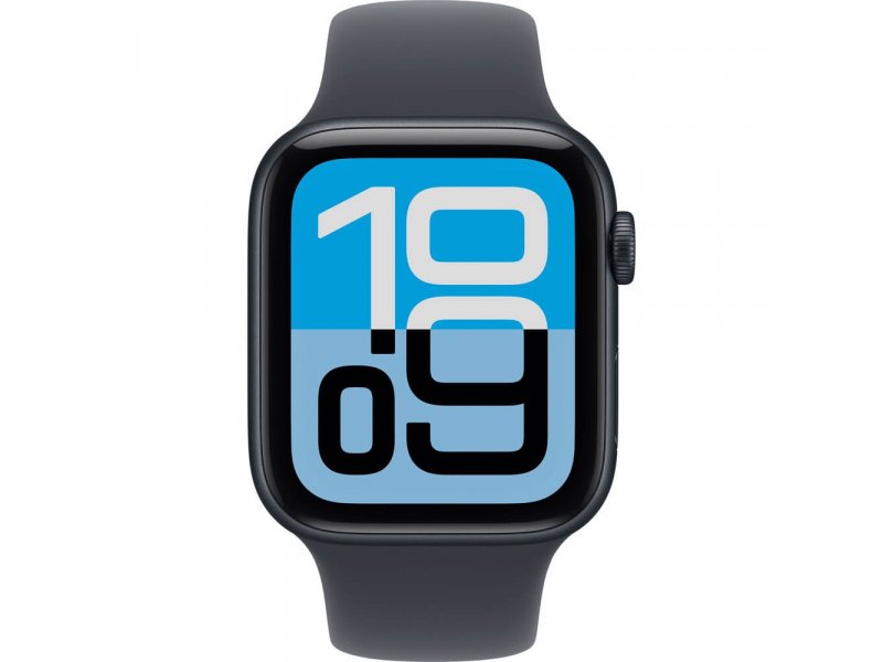 Apple Watch SE 3 2025 44mm — фронтальный вид LTPO OLED-дисплея с циферблатом, боковая кнопка управления