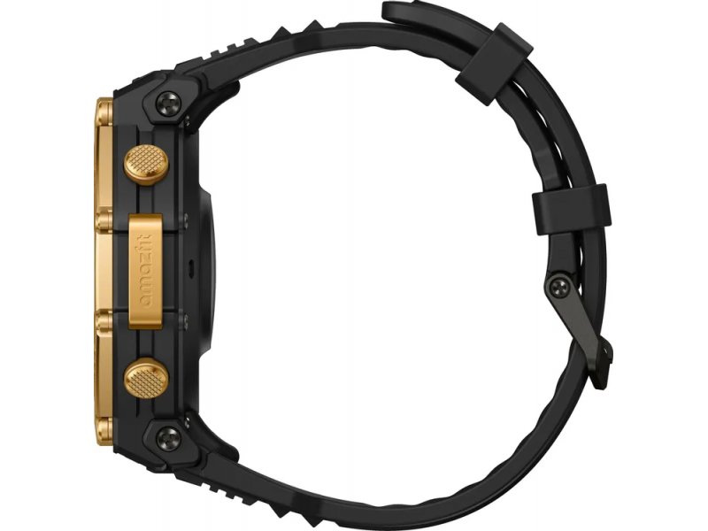Amazfit T-Rex 3 Pro A2444 — боковая грань с двумя физическими кнопками и золотистой рамкой титанового корпуса