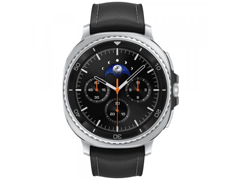 Samsung Galaxy Watch 8 Classic 46mm вид спереди аналоговый циферблат чёрный каучуковый ремешок