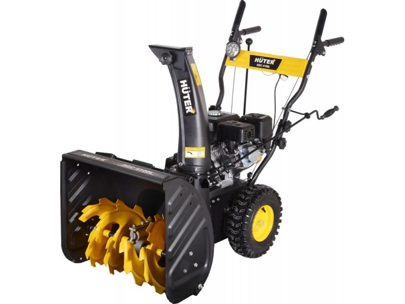 Huter SGC 4100L самоходный снегоуборщик вид сбоку с жёлтым шнеком