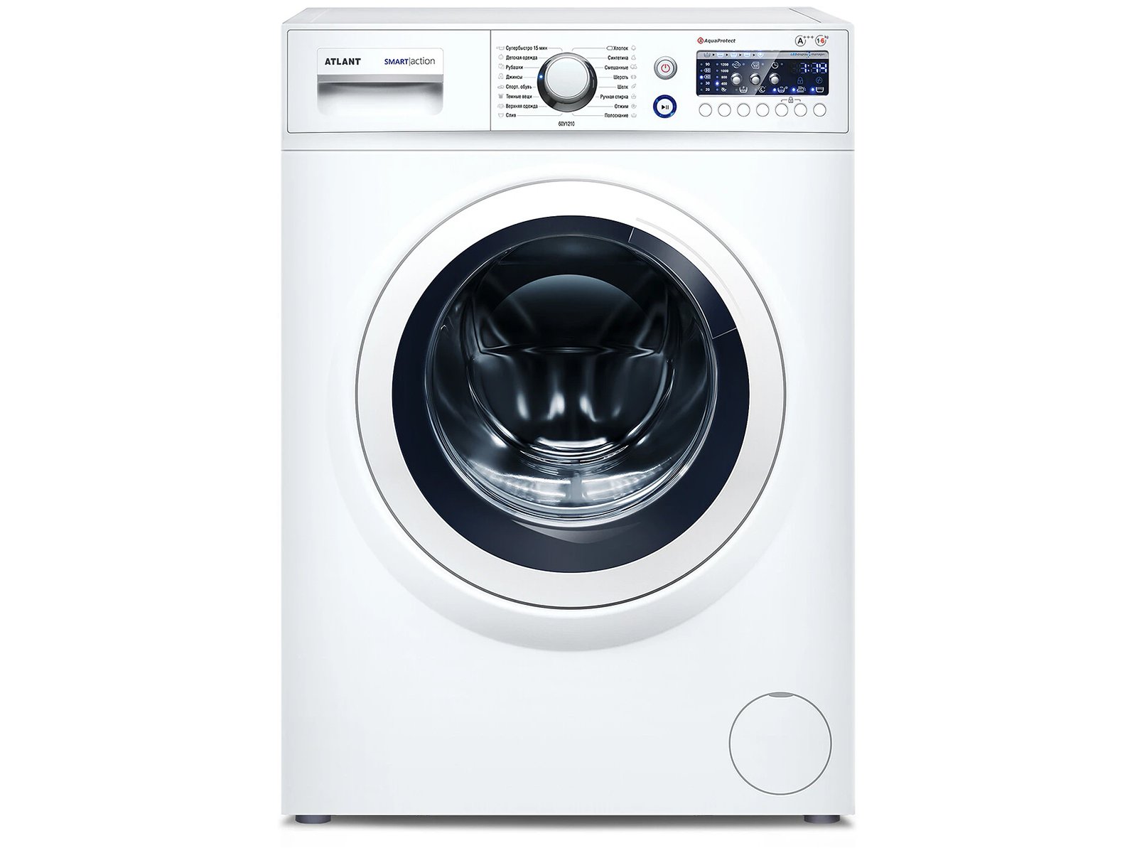 Atlant СМА 60У1210-00 вид спереди &mdash; белый корпус, панель управления с дисплеем