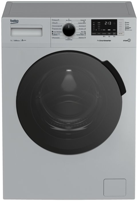 Beko RSPE78612S вид спереди — панель управления с дисплеем и чёрным люком