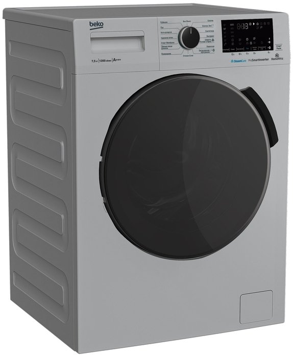 Beko WSPE7H616S боковой профиль — компактный силуэт, глубина от 46 до 50 см
