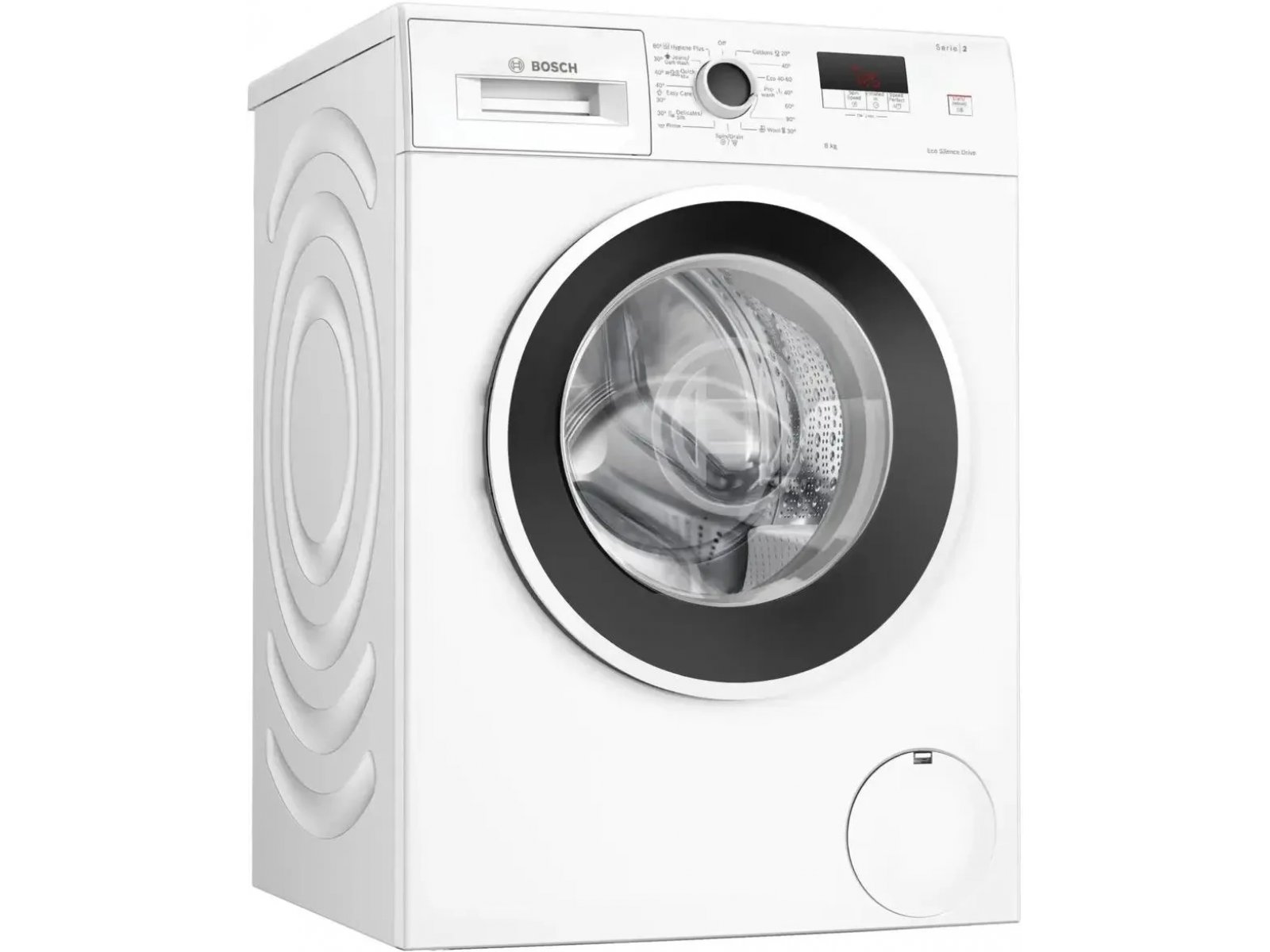 Bosch WGE03200BY боковой профиль под углом компактный белый корпус
