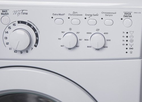 Indesit EWUC 4105 панель управления — ручка выбора программ, кнопки Extra Wash, Energy Saver