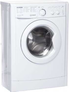 Indesit EWUC 4105 вид спереди — белый корпус, закрытый люк, панель управления