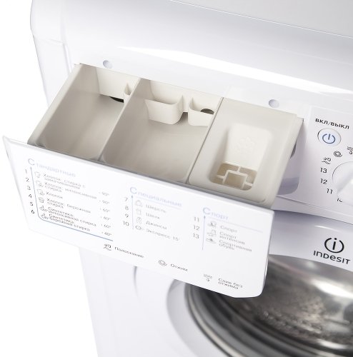 Indesit IWUD 4105 отсек для моющих средств три отделения схема использования