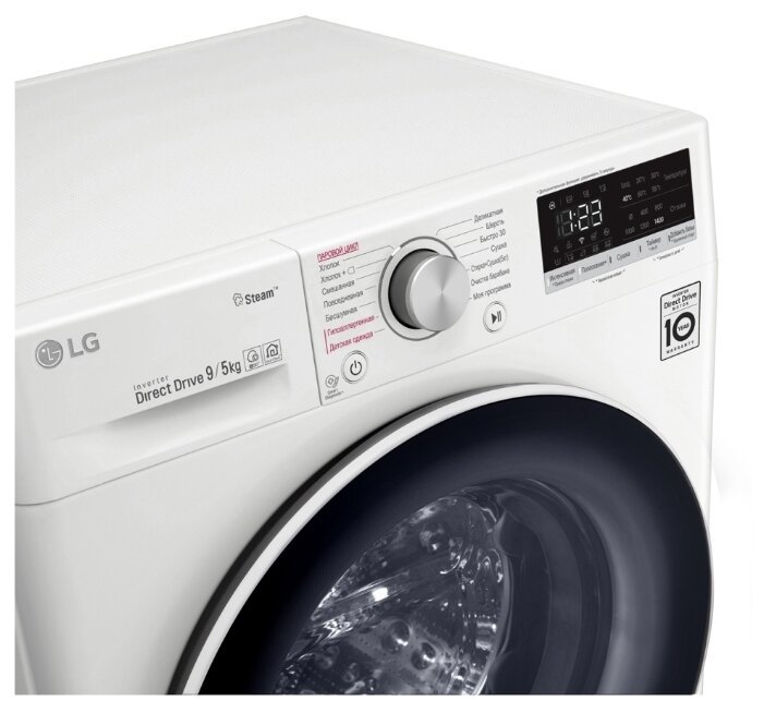 LG AI DD F4V5VG0W панель управления с дисплеем — отображение времени до конца цикла и выбор программы