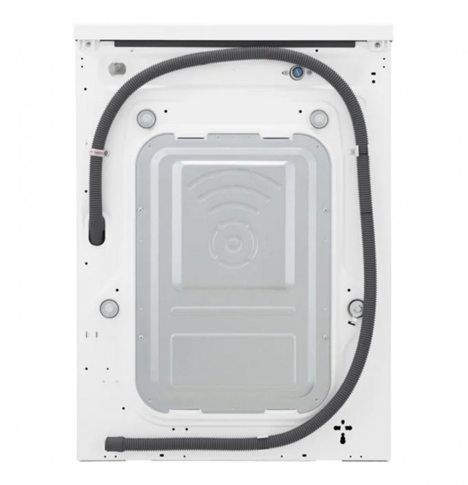 LG F2J6TN0W вид сзади шланги подачи и слива воды крепёжные элементы подключение к водопроводу