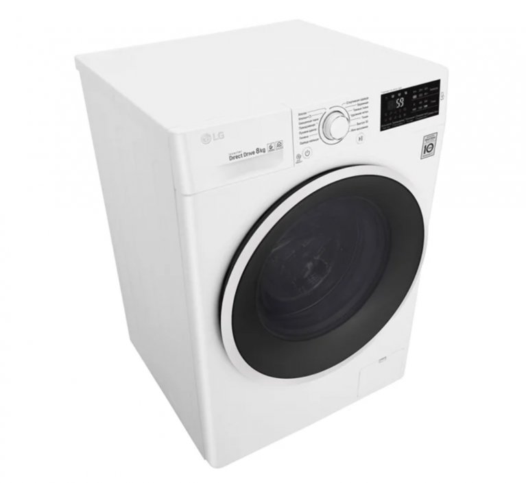 LG F2J6TN0W трёхмерный вид под углом закрытый люк общая форма и пропорции корпуса