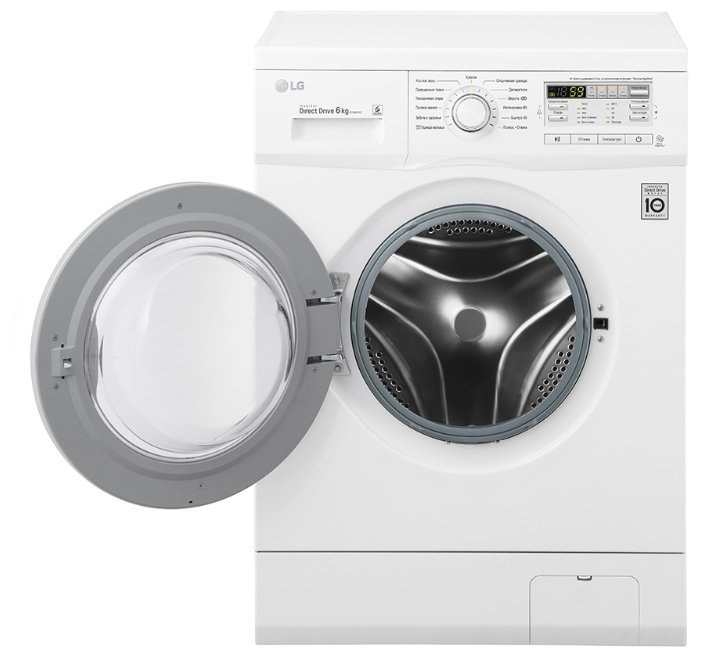LG F10B8ND открытый люк &mdash; диаметр 30 см, угол открытия 160&deg;, барабан 44 л