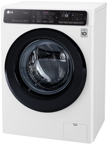 LG F2H5HS6W три четверти белый корпус чёрный люк дисплей на панели