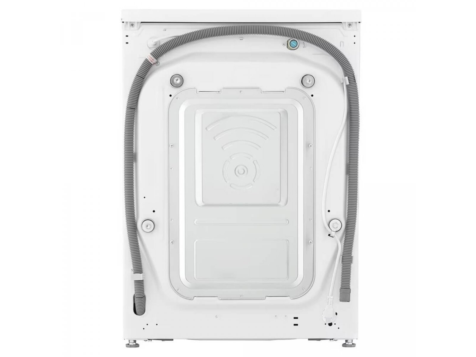 LG F2V5HG0W вид сверху — дренажная система, шланги, конструкция верхней панели и внутренних компонентов