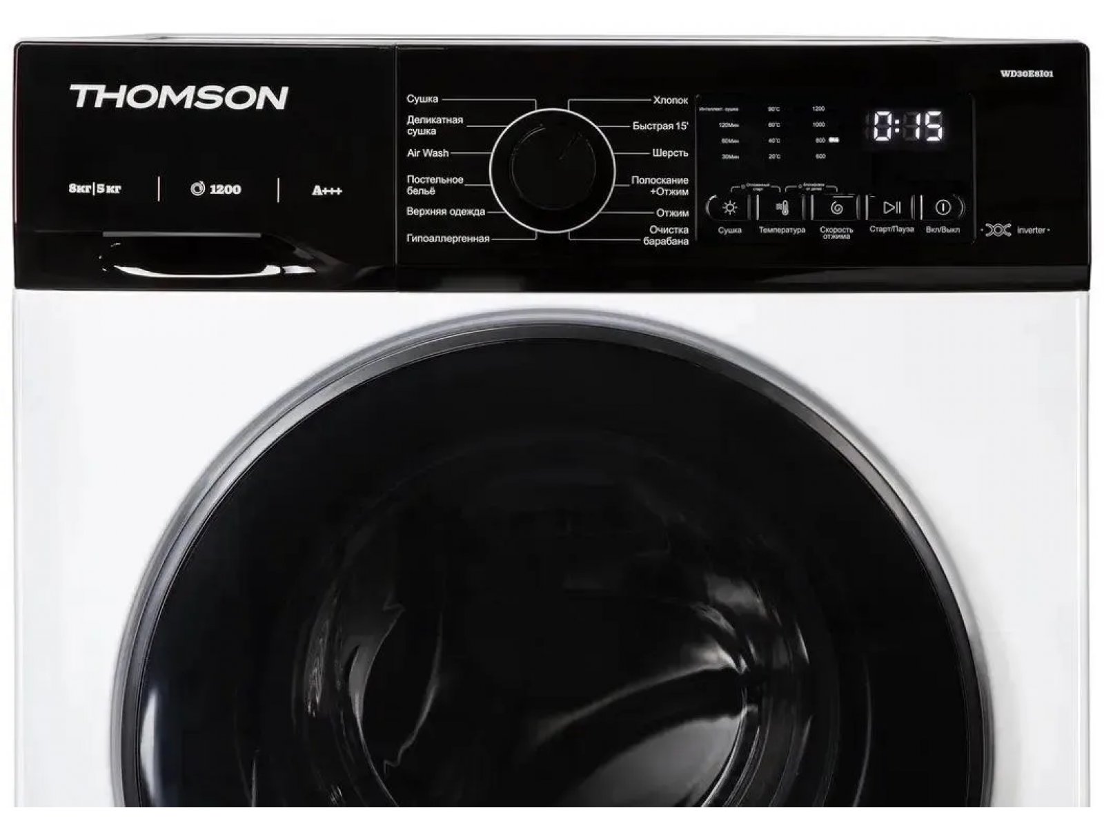Thomson WD30E8I01 панель управления — электронный дисплей, регулятор программ, кнопки функций