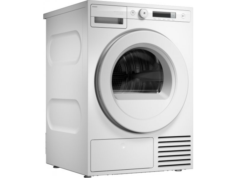 Asko T108HBW боковой вид — компактный корпус 59,5 × 63 × 85 см, вентиляционная решётка