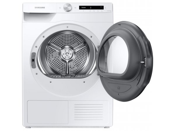 Samsung DV90T5240AW с открытой дверцей &mdash; конструкция барабана и внутреннее устройство