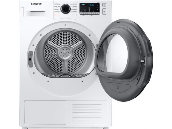 Samsung DV90TA040AE открытая дверца — барабан из обработанной стали с подсветкой