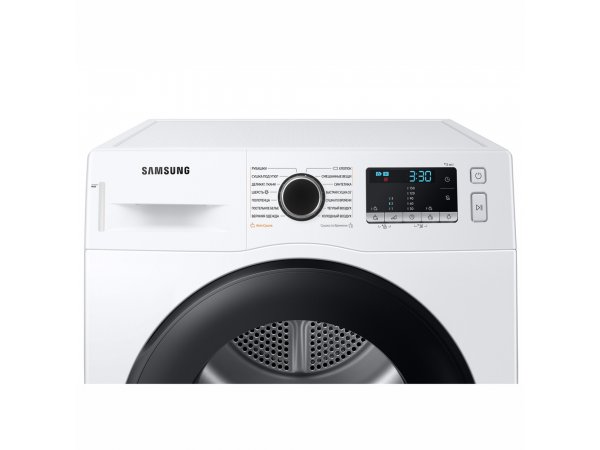 Samsung DV90TA040AE панель управления — LED-дисплей с таймером и ручка выбора программы