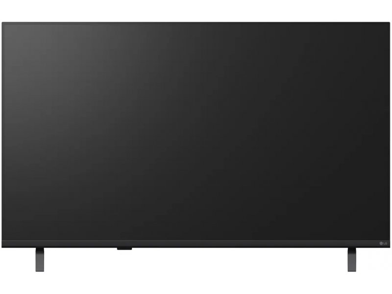 LG 43NU900B6LA — вид спереди с выключенным экраном, дизайн чёрного корпуса