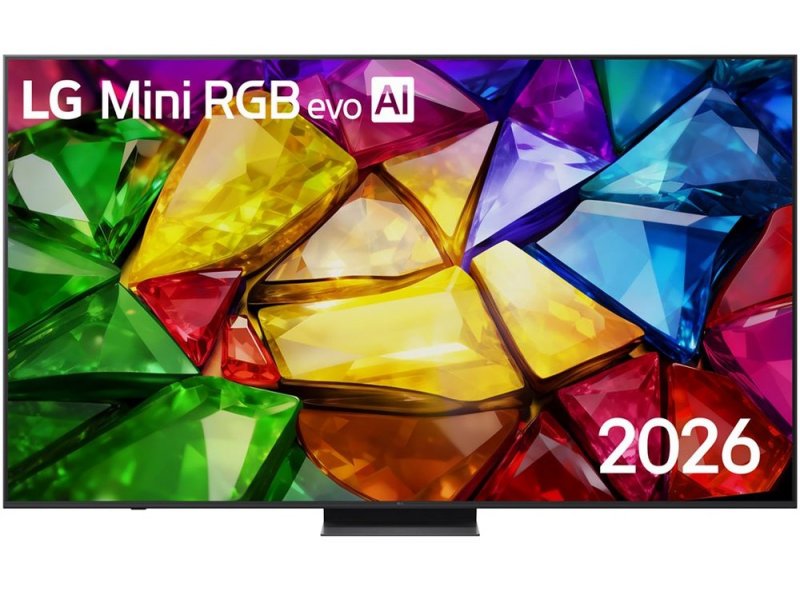 LG 86MRGB86B 85 дюймов Micro RGB &mdash; вид спереди на подставке, экран включён