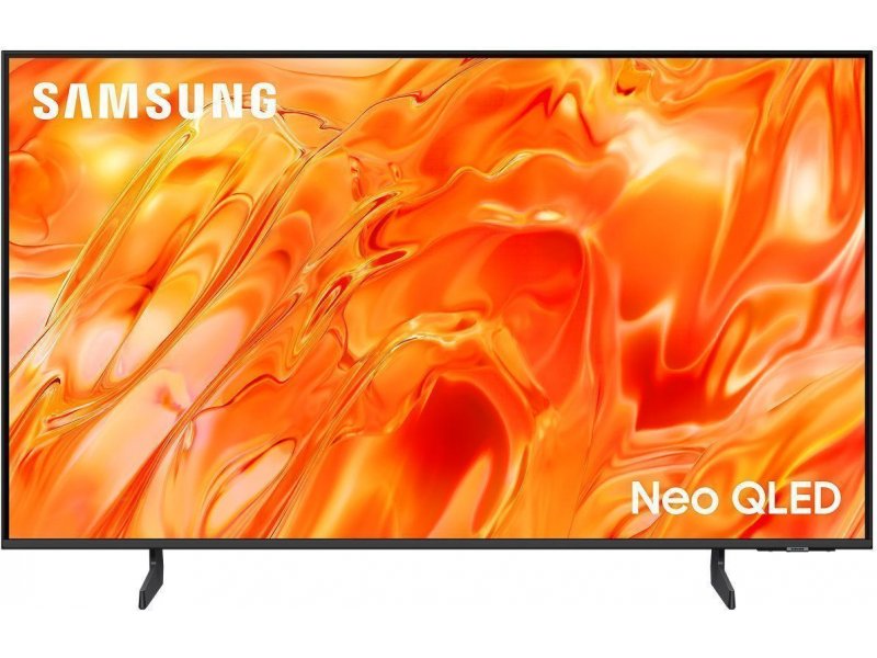 Samsung QE43QN70H Neo QLED 43 дюйма — вид спереди на подставке с ярким демонстрационным изображением