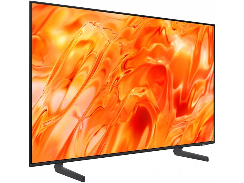 Samsung QE43QN70H — вид под углом справа, тонкая рамка безеля и конструкция подставки