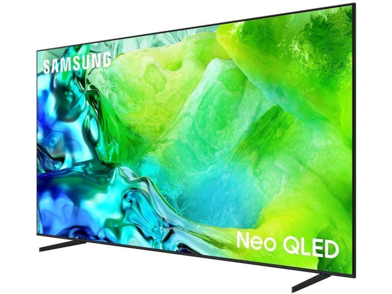 Samsung QE55QN80H &mdash; вид спереди-сбоку, тонкая рамка и минималистичная подставка