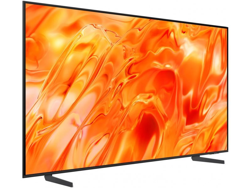 Samsung QE85QN70H боковой профиль справа — тонкий корпус Neo QLED на подставке с HDR-контентом