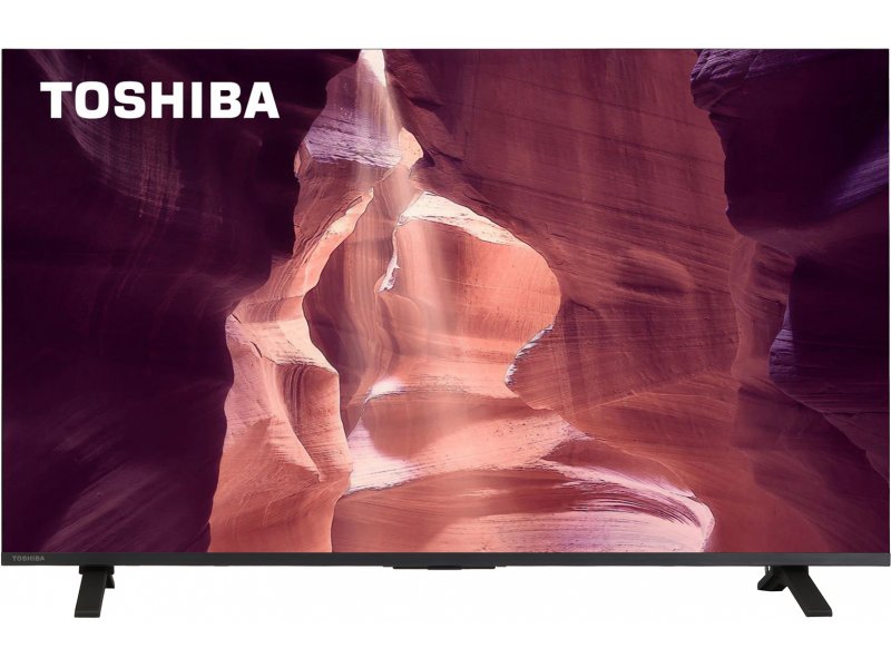 Toshiba 50C350RE вид спереди на подставке, экран с изображением каньона в 4K HDR