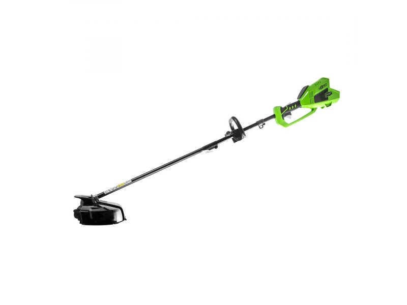 Greenworks GD40BC аккумуляторный триммер с бесщёточным двигателем и прямой штангой — вид сбоку