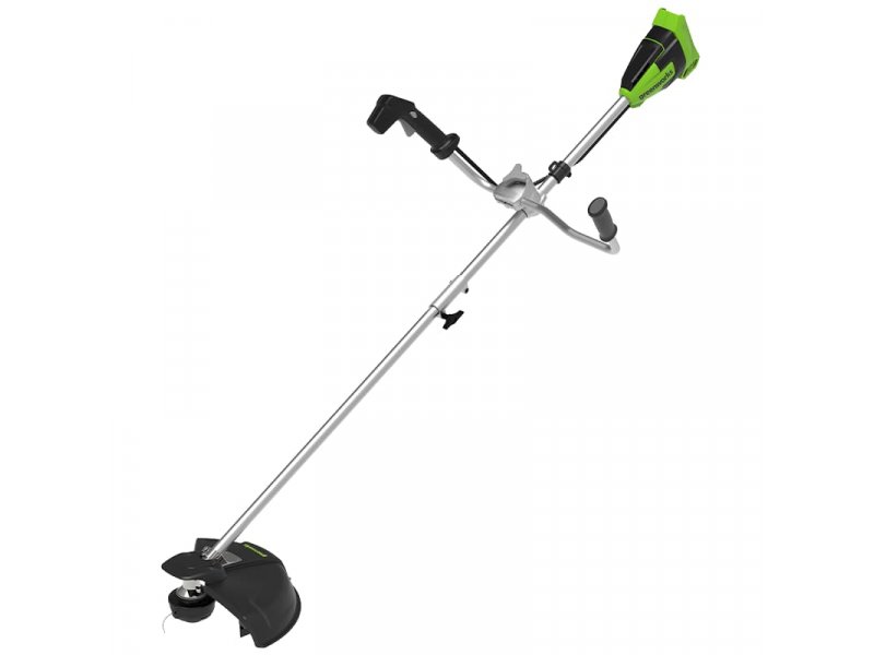 Greenworks GD40BCB аккумуляторный триммер с прямой штангой и U-образной рукояткой, зелёно-чёрный цвет