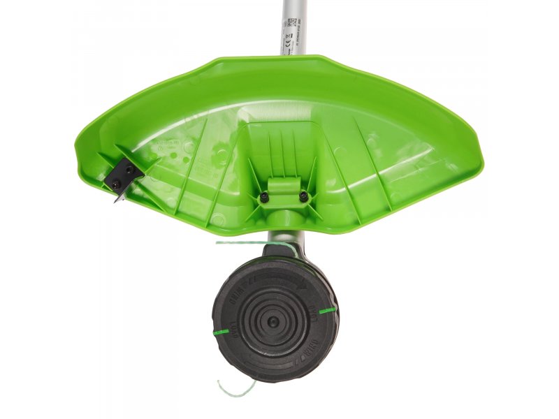 Greenworks GD60LTK4 дека триммера с прозрачным кожухом и нижним двигателем вид сверху