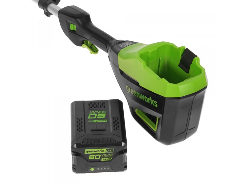 Greenworks GD60LTK4 аккумулятор 60V PRO 4Ah и контейнер для сбора травы из комплекта