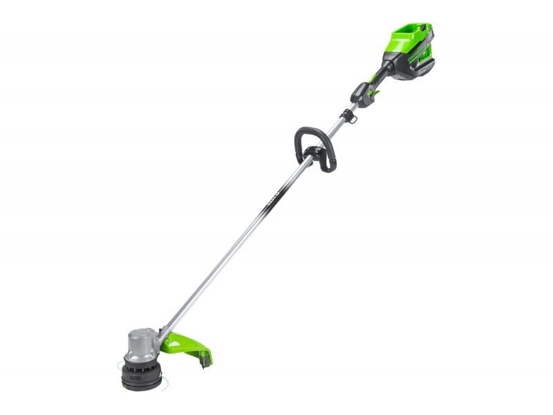 Greenworks GD82LT триммер общий вид в сборе с головкой скашивания и прямой штангой