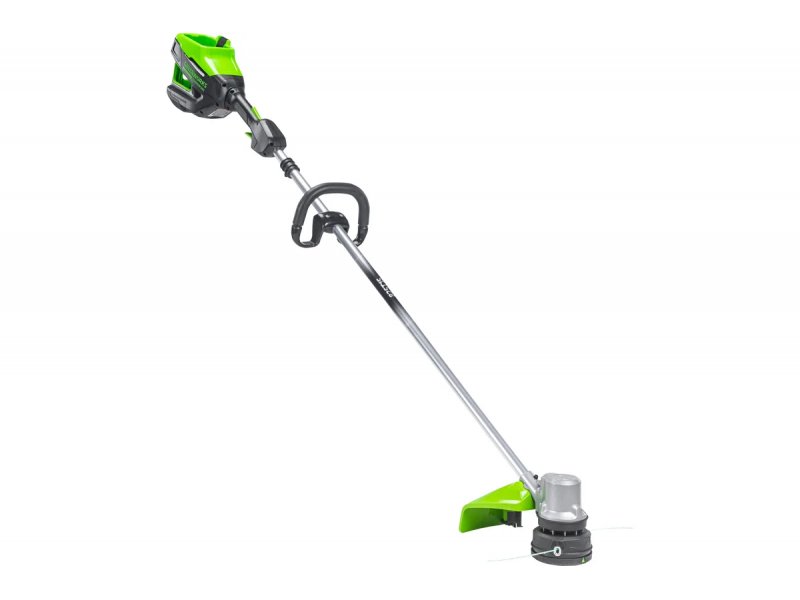 Greenworks GD82LT общий вид триммера с элементами крепления и защиты