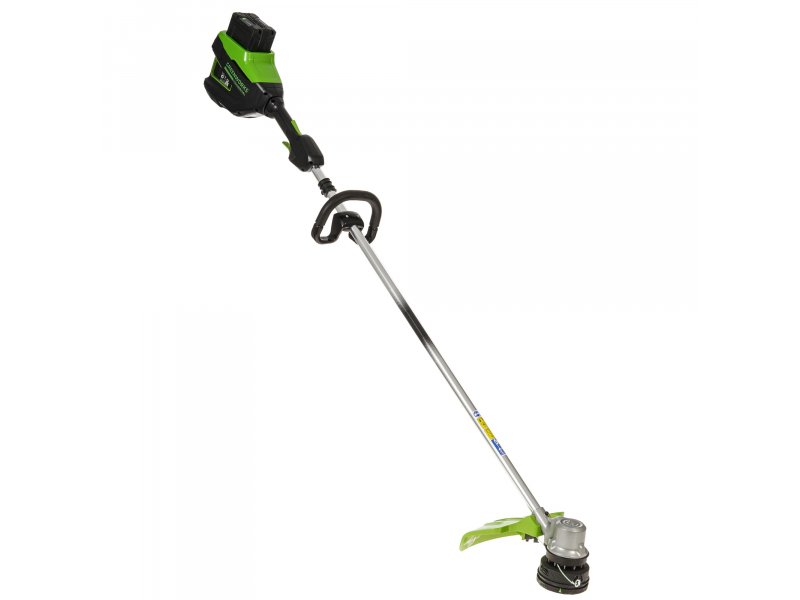 Greenworks GD82LTK5 аккумуляторный триммер 82В с режущей головкой, вид спереди