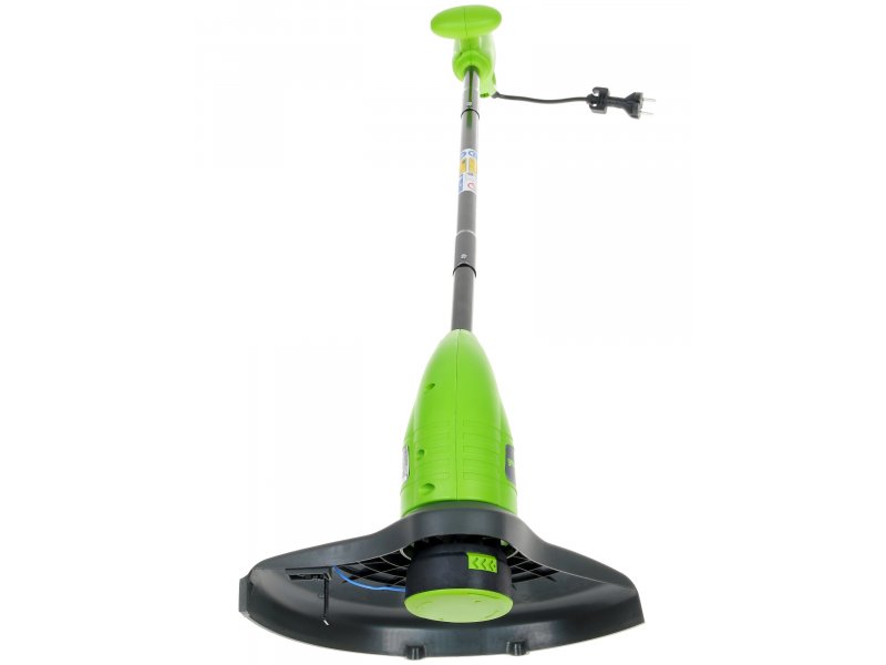 Greenworks GST2830 вид сверху на режущую часть электрический кабель крепление головки