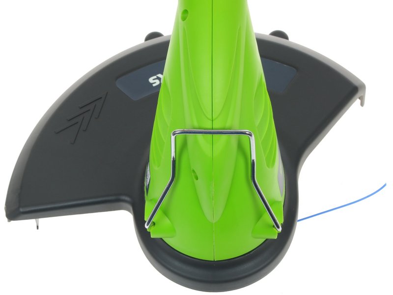 Greenworks GST5033 &mdash; защитный кожух, вид сверху, крепёж кабеля питания